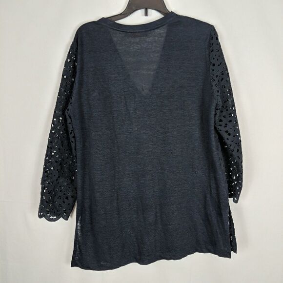 Tory Burch Women's Size Small Black Eyelet 3/4 Sle - Picture 5 of 5